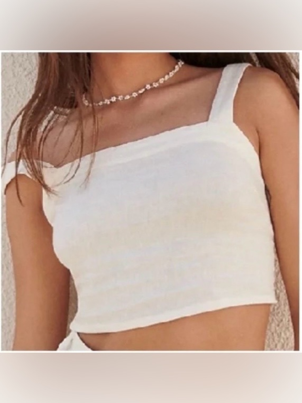 Madewell Linen Blend Abbie Crop Top Cream Tank Women's Size Small Wide Straps